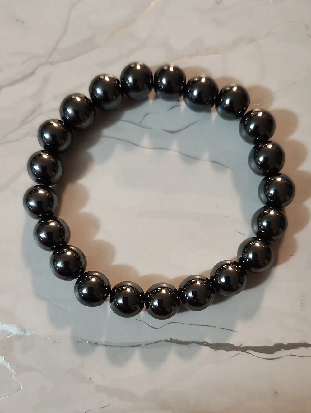 Handcrafted Men's Black Hematite Beaded Stretch Bracelet
